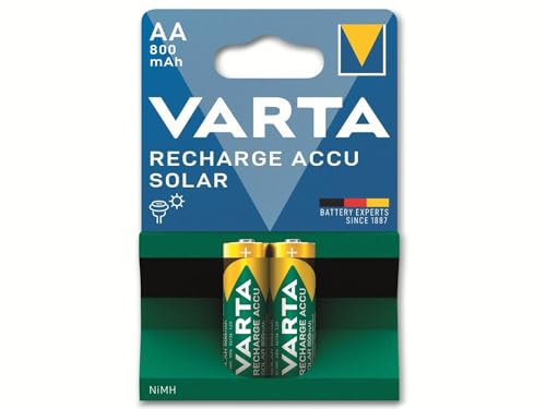 VARTA Pilas AA, recargables, paquete de 2, Recharge Accu Solar, batería recargable, 800 mAh Ni-MH, listas para usar, desarrolladas para luces solares de jardín