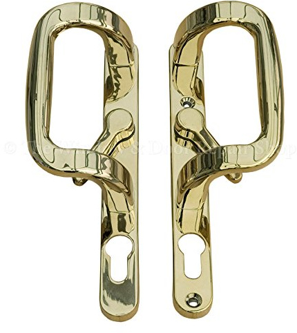 Trojan Sparta 92PZ XL Polished Gold sliding patio door handles with inline locking lever, and PVD durable finish.