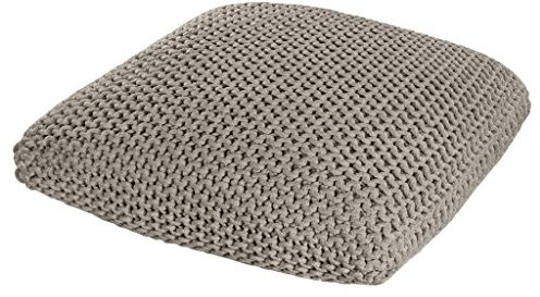 Homescapes Strickpouf groß Creme 70 x 20 cm Bodenkissen Sitzkissen 100% Baumwoll Bezug grob gestrickt mit Polystyrol Füllung