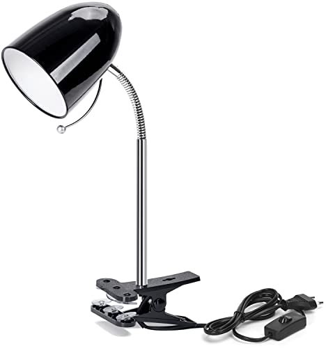Aigostar Lampara Escritorio con Pinza Retro E27, Flexo Escritorio sin Bombilla, Luz Lectura con Clip con Cable de 153 cm, Cuello Flexible, Negro (Máx. 240V)