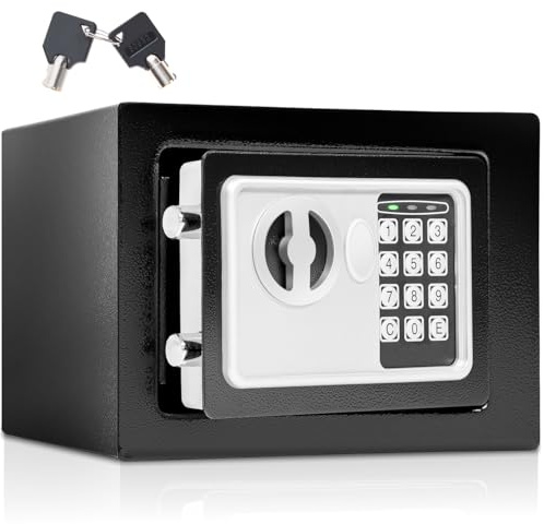 tectake® Coffre fort à serrure electronique, 17 x 23 x 17 cm, Coffre fort discret encastrable, Bijoux Documents, Passeport, Bureau, Chambre, Affichage LED, Signal sonore, Clés de secours