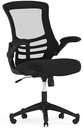 Flash Furniture Kelista Mid-Back Swivel Office Chair with Adjustable Seat Height, Ergonomic Mesh Desk Chair with Flip-Up Armrests, Black