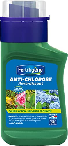 Fertiligène FCLOR2 - Anti-Chlorose Reverdissant Formule Concentrée 250 ML - Double Action : Préventif et curatif - Combat Les 3 principales carences du jaunissement des Feuilles - Jusqu'à 12 Pieds