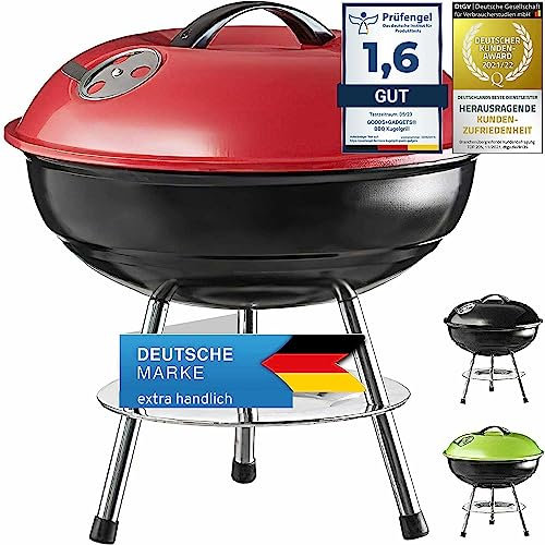 Micro BBQ bouilloire gril compact de voyage gril à charbon de bois gril de table acier inoxydable émaillé 40cm (Rouge)