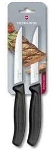 Victorinox Swiss Classic set 2 coltelli da bistecca e da pizza, coltelli da tavola con lama seghettata, 11 cm, acciaio inox, Swiss Made, nero