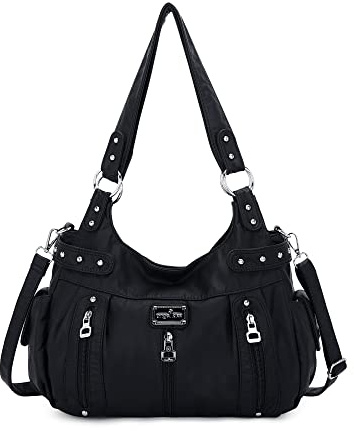 Angel Kiss Large Purses and Handbags for Women Washed Faux Leather Crossbody Hobo Satchel Shoulder Handbag Tote Purse, Black, L