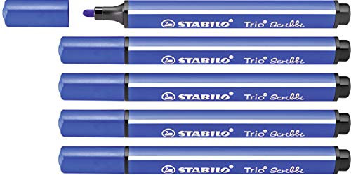 STABILO - Gefederter Dreikant-Filzstift - Trio Scribbi - 5er Pack - blau