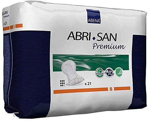Abena Abri-San Premium Mens & Womens Incontinence Pads, Breathable & Comfortable, Fast Absorption, Discreet & Effective Shaped Incontinence Pads for Men/Women - Premium 8, 2500ml Absorbency, 21PK