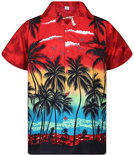 V.H.O. Funky Camisa-Hawaiana, Manga-Corta, Beach, Rojo, M