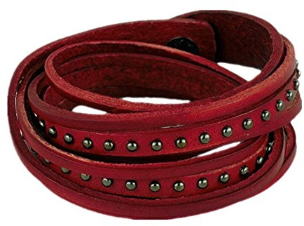 Fashion Punk Rock Rivets Multilayer Leather Women Men Bangle Bracelet Cuff Wristband Sl2446 (Red)