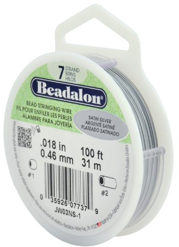 Beadalon 7 Strand Stainless Steel Bead Stringing Wire, 0.018 in / 0.46 mm, Satin Silver, 100 ft / 31 m