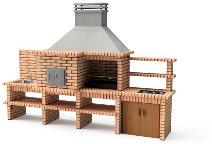 MOVELAR - Barbacoa de Obra Prefabricada de Leña y Carbón Modelo Luxor Royal Gourmet (Gris, Naranja - 382 x 94 x 268 cm) REF: 3512/2 - Cocina de Exterior con Placa de Gas, Fregadero y Parrilla