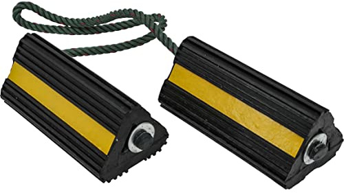 Buyers Products WC24483 Heavy Duty Wheel Chock Set, 4x4x8 Rubber Wheel Chocks with 36 Inch Nylon Rope, Rust & Chemical Proof, Reflective Tape, for Trucks, Utility Vehicles, Ground Support Equipment