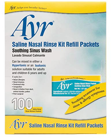 Ayr Saline Nasal Rinse Kit Refill Packets, 100-Count Packets (Pack of 2)
