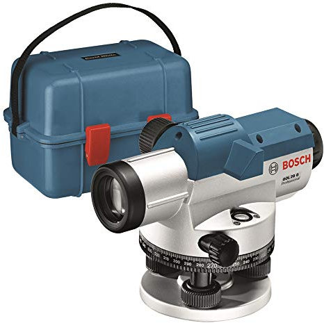 Bosch Professional Optisches Nivelliergerät GOL 20 G (20-fache Vergrößerung, Maßeinheit: 400 Gon, Arbeitsbereich: bis zu 60 m, im Transportkoffer)