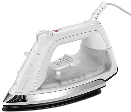 Sunbeam Classic Steam Iron, 1200 Watt, Mid-size Anti-Drip Nonstick Soleplate, Horizontal or Vertical Shot of Steam with 8' 360-Degree Swivel Cord and 3-Way Auto Shut-Off, White