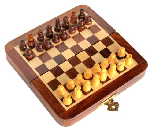 Stonkraft Collectible Folding Wooden Chess Set with Magnetic Crafted Pieces, 7 X 7