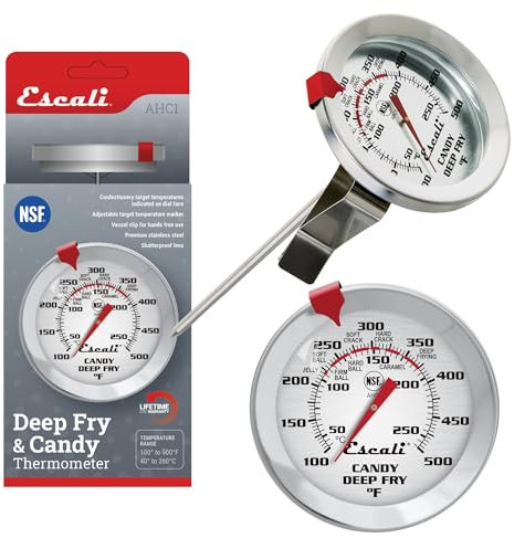 Escali AHC1 NSF Certified Candy/Deep Fry/Confection Thermometer with Extra Dial, 5.5 Probe, Silver