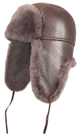 Zavelio Cappello unisex da aviatore in pelle di pecora, modello colbacco russo Ushanka, in pelliccia invernale, Cashmere., L