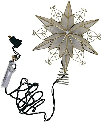 Kurt Adler 10-Light 6-Point Capiz Star Treetop with Scroll Design