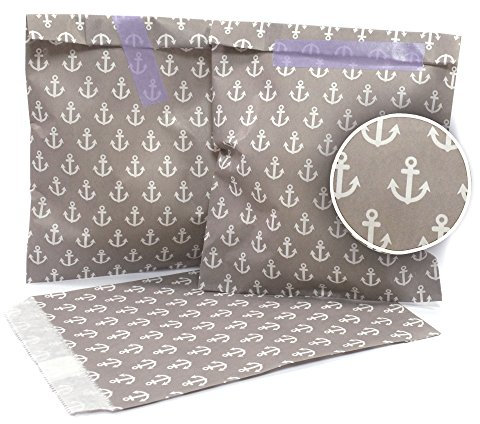 Frau WunderVoll® 25 PAPIERTÜTEN Taupe/HELLGRAU, Anker 13 x 16,5 cm, 45 Gramm Papier, flach/Candy Bar, Hochzeit, Kindergeburtstag, Papiertütchen, Candybag, Tüten, Mitgebseltüten