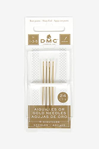 DMC - Aiguilles à Broder en Or, idéal sur Tissus et Toile aida | Pack de 4 Aiguilles, Acier Or 24 carats, Bout Pointu