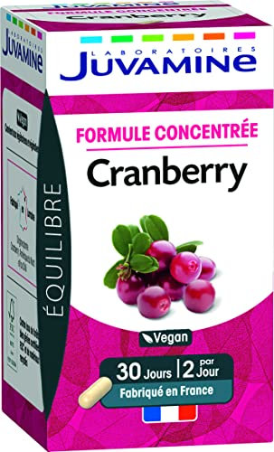 JUVAMINE - Cranberry, Bien être Urinaire, Formule Concentrée, Canneberge, Confort Féminin, Végan, Programme 1 mois, 60 Gélules, Fabriqué en France