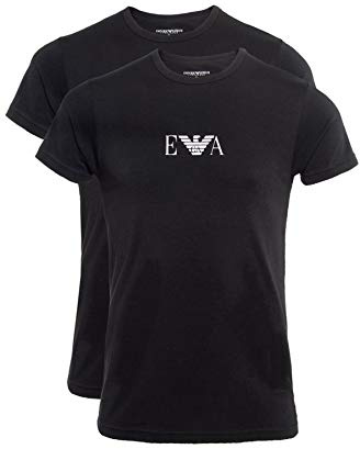 Emporio Armani Essential Monogram 2-pack T-shirt With Crew Neck, Maglietta Uomo, Nero Black Black, S