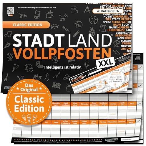 DENKRIESEN Stadt Land VOLLPFOSTEN® - Classic Edition | Familienspiel ab 12 Jahren | Wortspiel für 2-50 Spieler | Stadt Land Fluss | Gesellschaftsspiel & Partyspiel im XXL DIN A3 Format