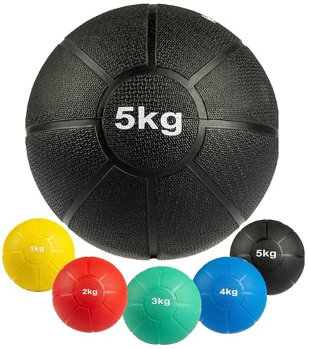 MATCHU - Medizinball - Erhältlich in 1, 2, 3, 4 und 5 kg - Durchmesser: 19-22 cm - Verschleißfestes Gummi - Wasser- und schweißbeständig (5 kg)