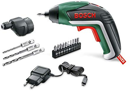 Bosch Home and Garden IXO Drill Akku-Schrauber Easy, Bohraufsatz, 3 Bohrer, 2/3 / 4 mm, 10 Bits, Micro USB Ladegerät, Metallverpackung, 3,6 V, 1,5 Ah, 06039A8007