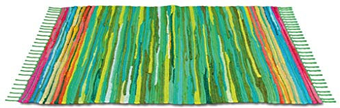 Bestlivings Flickenteppich 70 x 130 cm aus handgewebter Baumwolle in Grün - Dunkelgrün, viele Variationen