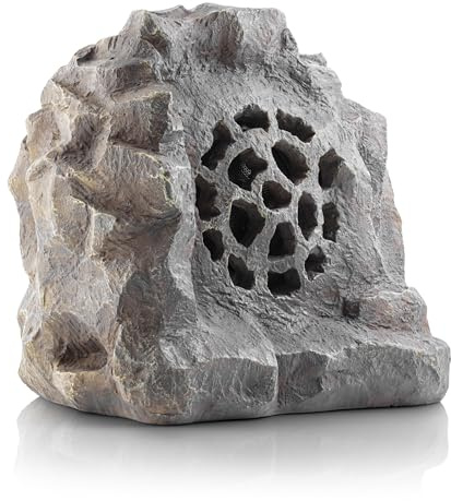 Alpine Corporation 11 Tall Waterproof Bluetooth Solar-Powered Wireless Rock Speaker with 50 Foot Range High-Fidelity Sound, and Portable Audio System, Gray