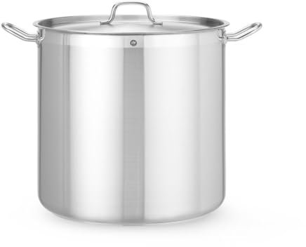 HENDI Marmite, haute, couvercle avec trous de vapeur, pot de cuisson, casserole, braisière, faitout, convient à toutes les sources de chaleur, lavable au lave-vaisselle, 50L, ø400x(H)400mm, inox