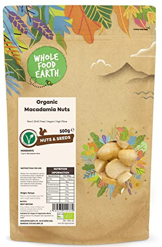 Wholefood Earth Organic Macadamia Nuts 500g Raw | GMO Free | Vegan | High Fibre | Certified Organic