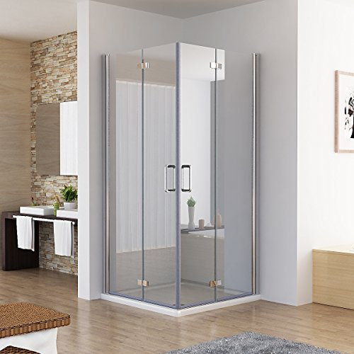 MIQU Duschkabine Eckeinstieg Dusche Falttür 180º Duschwand Duschabtrennung NANO Glas (90x75x197cm / ohne Duschtasse)