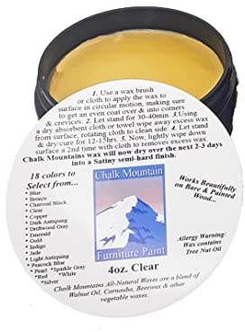 Chalk Mountain Brushes. 100% All Natural Furniture Finishing Waxes. Beautifys & Protects Painted & Unfinished Wood. (4oz, Clear)