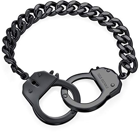 Motorcykelsmycken par arbetslås svart handbojor uttalande armband för män svart eller silverton kubansk trottoarkant kedja svart eller silverton rostfritt stål 20,5 cm, 8 inch, Rostfritt stål, Övrigt