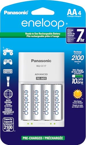 Eneloop Panasonic K-KJ17MCA4BA Advanced Individual Cell Battery Charger Pack with 4 AA 2100 Cycle Rechargeable Batteries