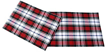HOMESCAPES 2er-Set Karierte Platzsets Macduff 30x45 cm, rot-weiß-grüne Tischsets aus Baumwolle, Schottenkaro Stoff-Platzdeckchen waschbar
