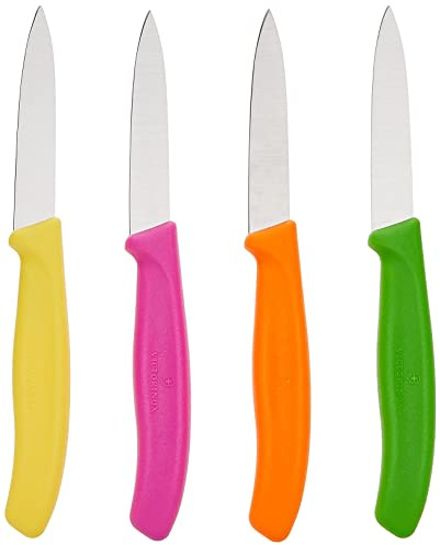 Victorinox 1 4-Piece Set of 3.25 Inch Swiss Classic Paring Knives with Straight Edge, Spear Point, 3.25, Pink/Green/Yellow/Orange