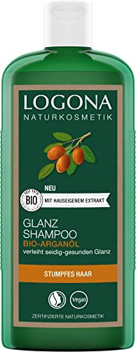 LOGONA Naturkosmetik Shampoo für natürlich glänzendes Haar, Geeignet für stumpfes und glanzloses Haar, Glanz Haarshampoo mit Bio-Arganöl, 1 x 250 ml