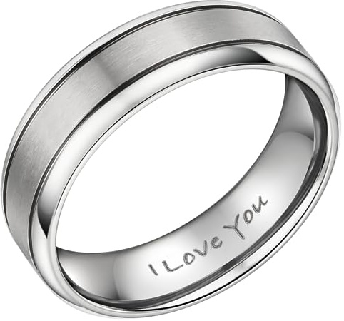 Willis Judd Mens Ring Engraved I love You Titanium Ring for Man In Wooden Gift Box 7mm Wedding Band Engagement Ring Comfort Fit