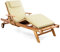 Divero Sonnenliege Holzliege Gartenliege Teak-Holz behandelt mehrfach verstellbar inkl. Räder Tablett + Liegen-Auflage 4-teilig wasserabweisend Creme