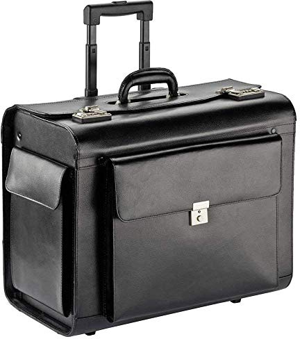 Estuche de piloto de cuero genuino con ruedas XXL de cuero genuino de lujo con compartimiento principal extra grande, bolsillo frontal y dos bolsillos laterales