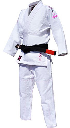FUJI All-Around Brazilian Style Jiu Jitsu Uniform, White (Pink Lettering), Size W1