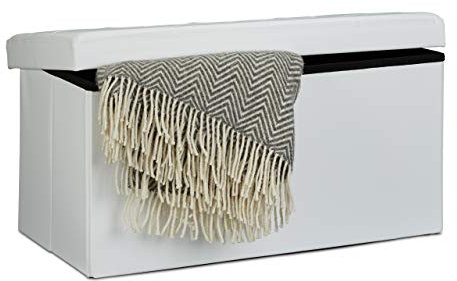 Relaxdays Banc de rangement pratique en simili cuir, 2 places, capacité de charge 300 kg, HLP : 38 x 76 x 38 cm, blanc