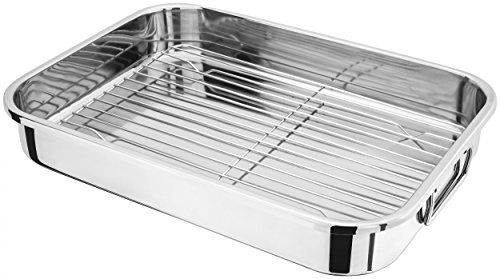 Judge Large Stainless Steel Roasting Pan with Rack, 42cm x 30cm x 6.5cm, Oven Safe, Dishwasher Safe, Gift Box