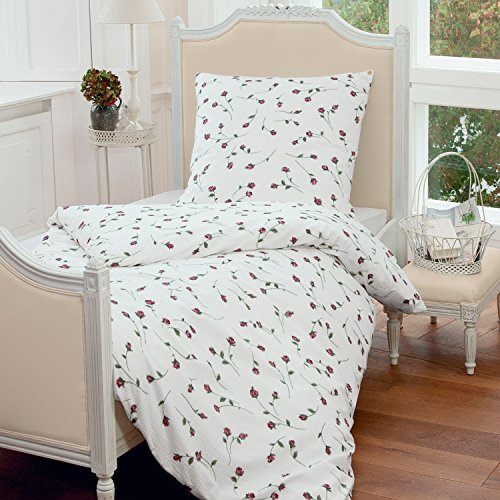 Janine Seersucker Bed Linen (Tango/Pink Design, 100% Cotton, pink, 155x200 cm + 80x80 cm