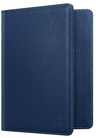 FINTIE Reisepass Impfpass Schutzhülle - Premium Kunstleder Reisepasshülle Travel Organizer mit RFID-Blockier für Kreditkarten, Ausweis, Reisedokumente Damen Herren, Marineblau